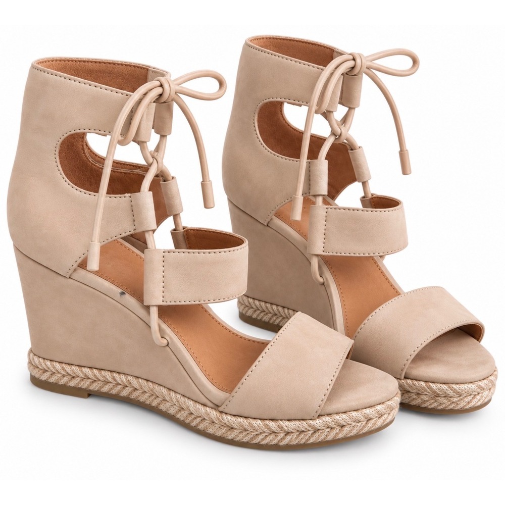 Frye Women Beige Suede Lace Up Espadrille Wedge Sandals Tan Size 8 - Picture 2 of 5